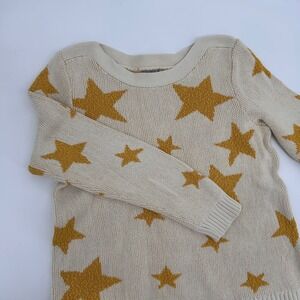 Marled Reunited Clothing Cream Mustard Yellow Star Knit Sweater Womens Large